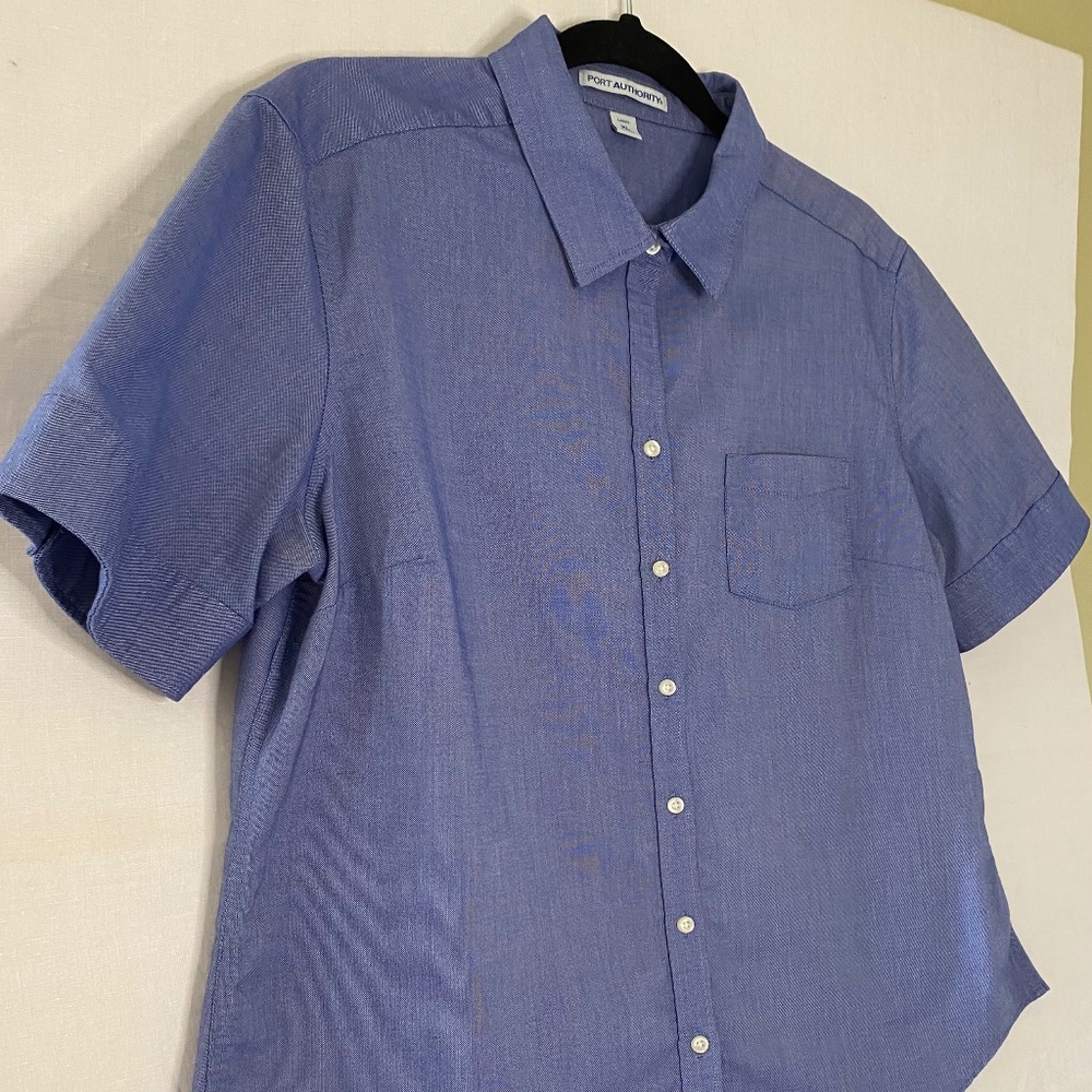Port Authority Women's Blue XL Top Short Sleeve Button Up